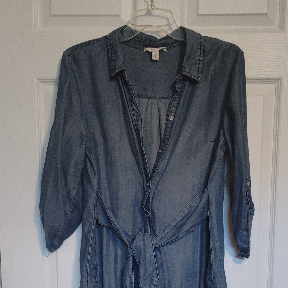 Cato Blue Tie Front Shirt Dress with Cuffed Sleeves
